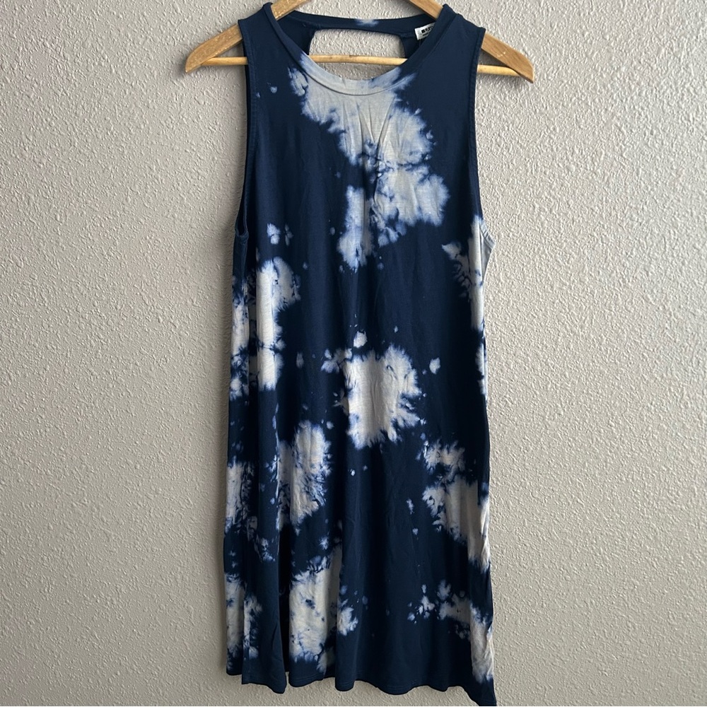 NEW LAmade Navy Blue White Tie Dye Sleeveless Sizzle Mini Tank Open‎ Back Dress